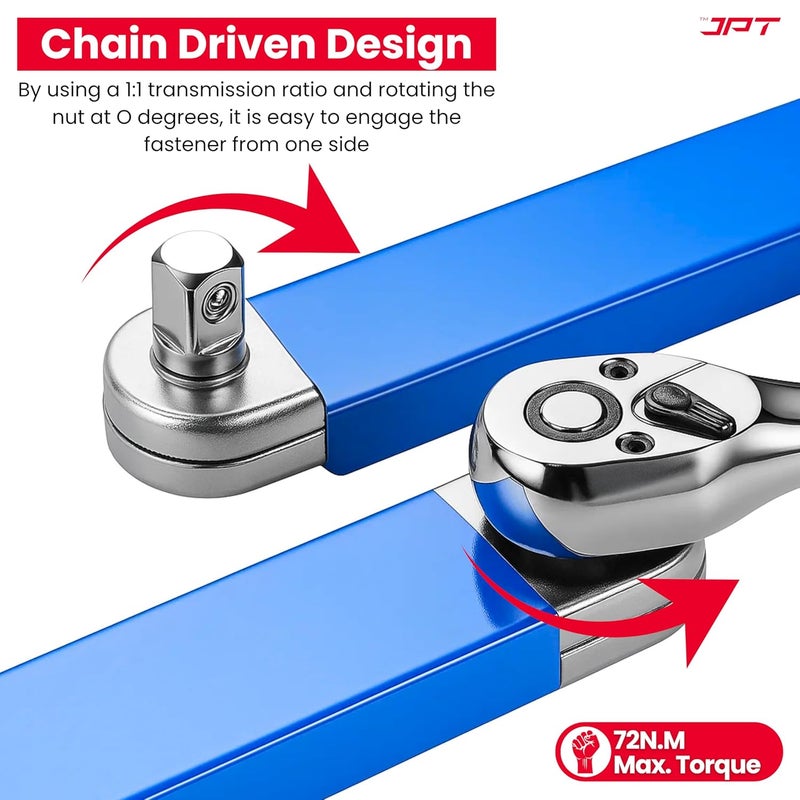 JPT بار تمديد مفتاح ربط مع محولات مقبس 1/4"، 3/8"، 1/2" | بناء من الصلب عالي الجودة | دوران ذراع 180° | تصميم مدفوع بالسلسلة | لأعمال إصلاح السيارات، DIY، الميكانيكي، ومجموعة أدوات المرآب - Image 2