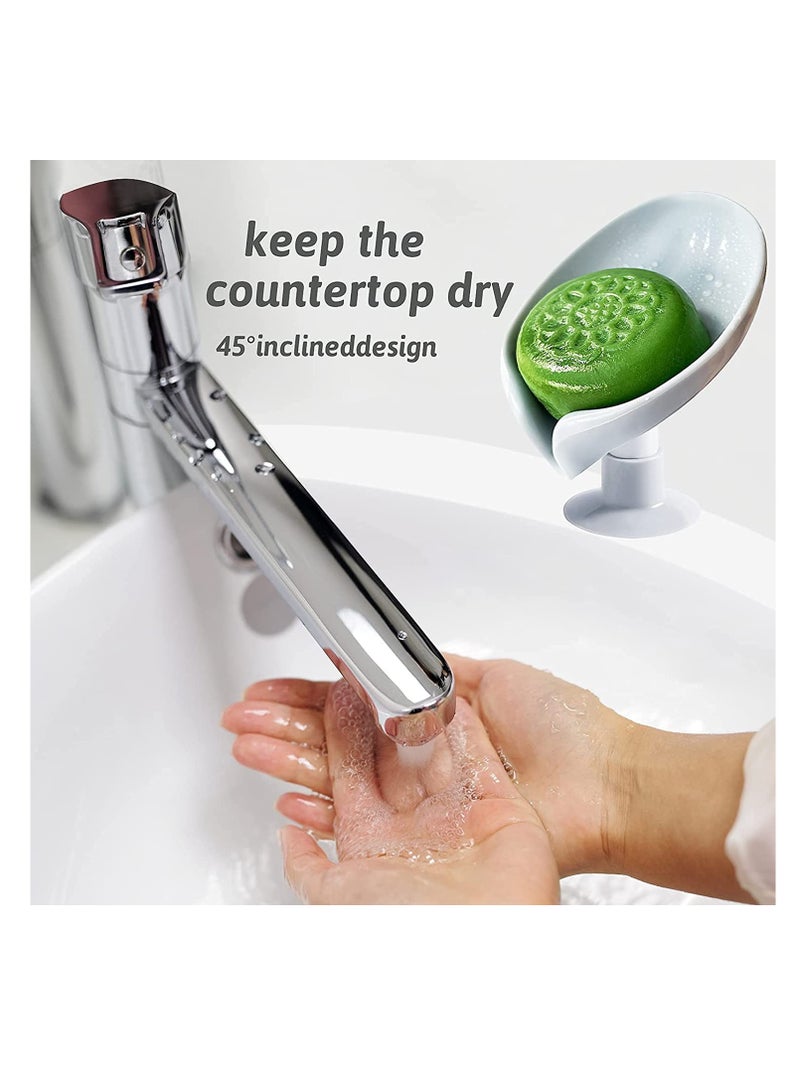 Excefore Bar Soap Holder,Leaf-Shape Self Draining Not Punched Easy Clean Soap Dish for Shower, soap Holder with Suction Cup Creative soap Box, for Bathroom, Kitchen Sink (2 PCS，Grey + Green)  - Image 5