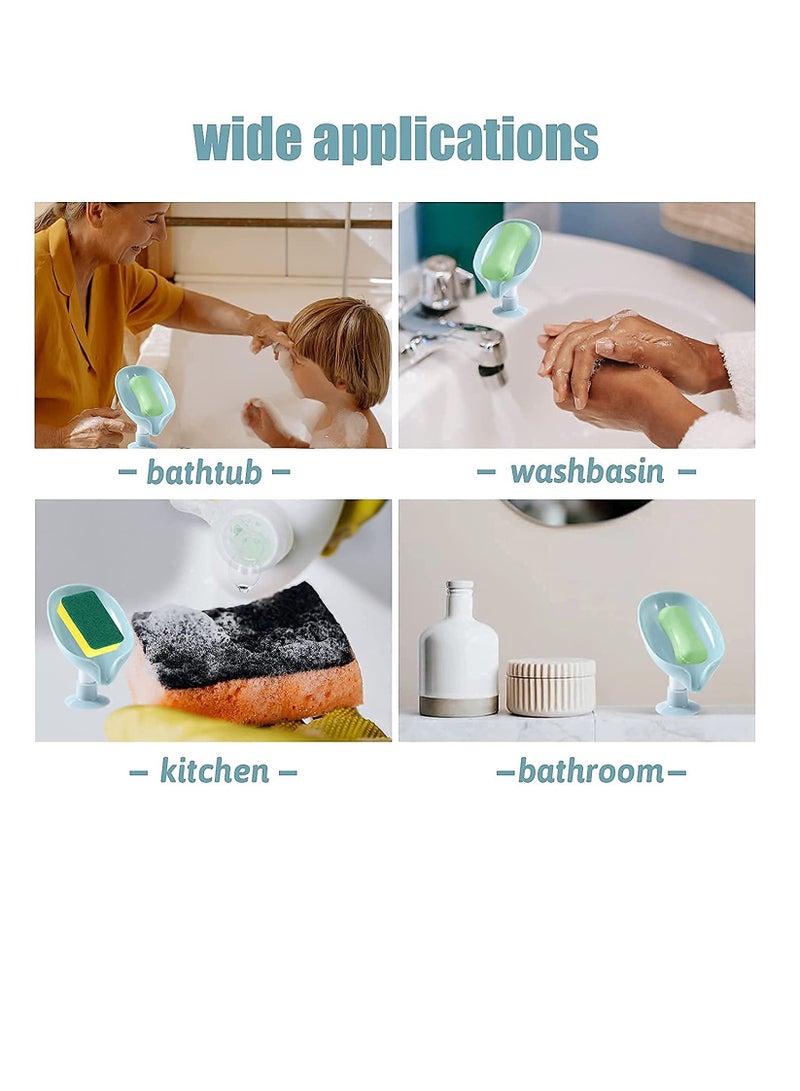 Excefore Bar Soap Holder,Leaf-Shape Self Draining Not Punched Easy Clean Soap Dish for Shower, soap Holder with Suction Cup Creative soap Box, for Bathroom, Kitchen Sink (2 PCS，Grey + Green)  - Image 3