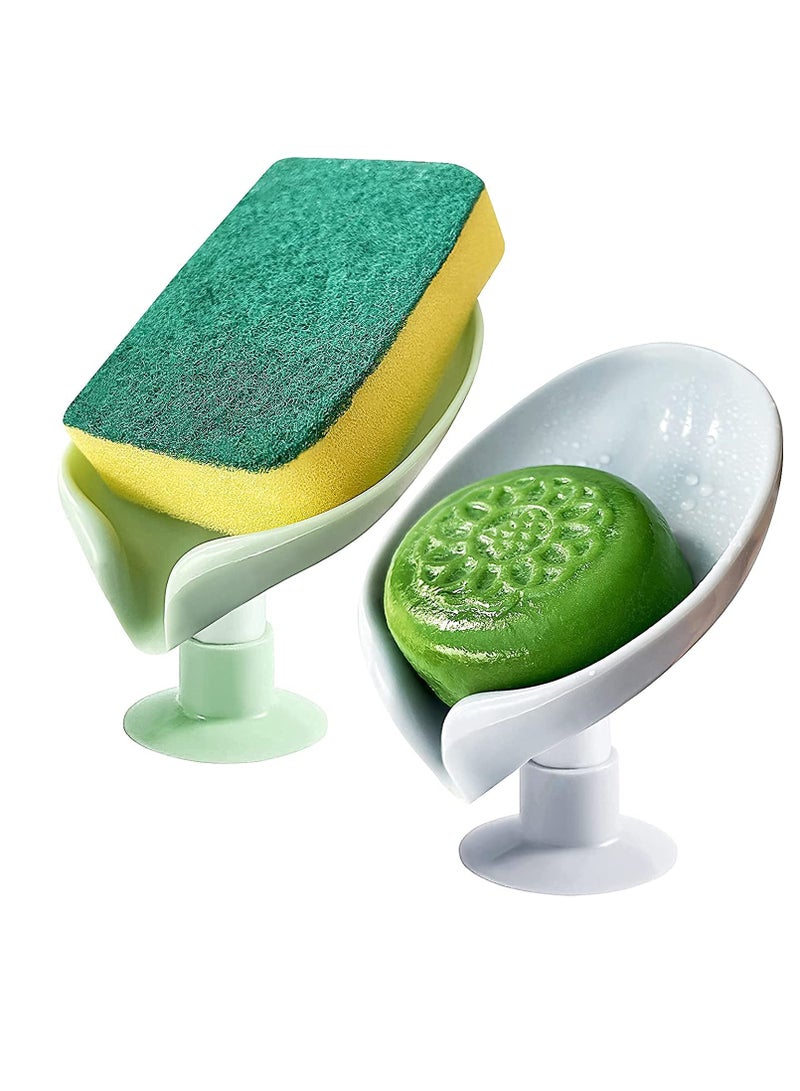 Excefore Bar Soap Holder,Leaf-Shape Self Draining Not Punched Easy Clean Soap Dish for Shower, soap Holder with Suction Cup Creative soap Box, for Bathroom, Kitchen Sink (2 PCS，Grey + Green)  - Image 4