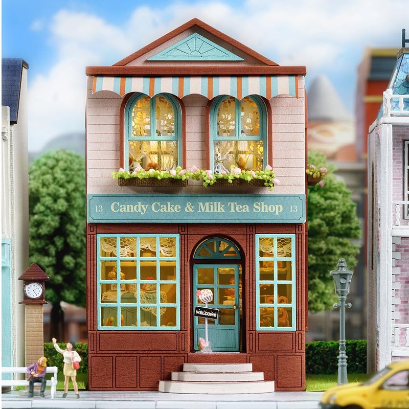 CUTEROOM Miniature House Kit, Wooden Doll House Kit Mini House Making Kit with Furnitures and LED Light, DIY House Kit for Adults Birthday Gift for Women and Girls (Candy Cake) - Image 2