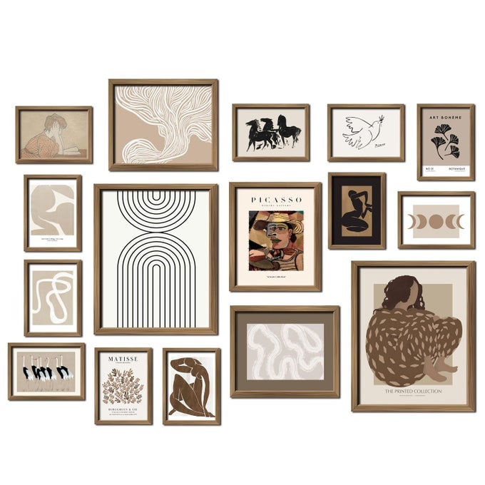 16 PCS BOHO ECLECTIC WALL ART DECOR ABSTRACT GALLERY WALL COLLAGE KIT PRINTS FOR BEDROOM BATHROOM MINIMALIST POSTERS FOR LIVING ROOM AESTHETIC BEIGE AND BROWN DORM HOME DECOR