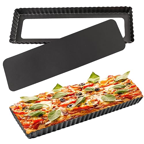 Cyimi 14 Inch Rectangular Tart Pan Set of 2, Nonstick Quiche Pie Pan with Removable Bottom Tart Pan for Pies, Quiche Bakeware, Cheese Cakes, Desserts - Image 1