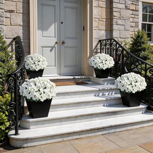 YXZZWL 8 Bundles Artificial Flowers for Front Door, Fake Silk Azalea Bouquet Silk Flowers for Outside UV Resistant Realistic Faux Plants for Planter Farmhouse Patio Garden Walkways Home Decor (White) - Image 3