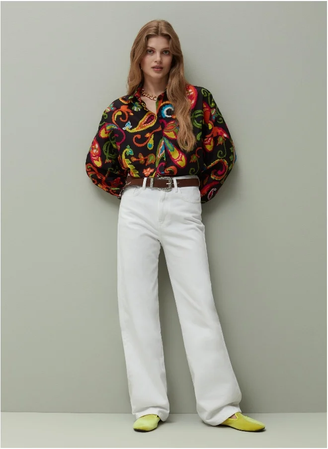 او في اس Ovs Piombo Cotton Shirt With Paisley Print