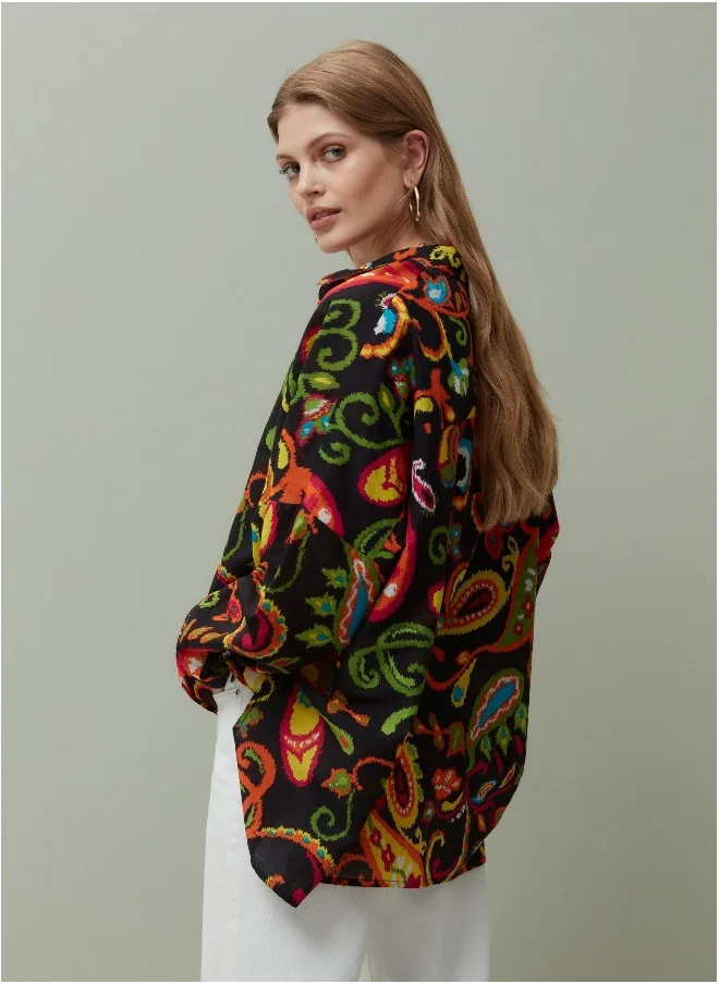 او في اس Ovs Piombo Cotton Shirt With Paisley Print