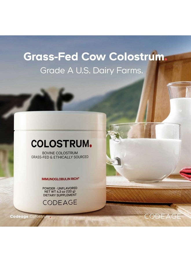 Codeage - Codeage Bovine Colostrum Powder Supplement 4-Month Supply, 1000mg per Serving, Grass-Fed Ethically Sourced, Immunoglobulin-Rich Prized First Milk, Cold-Chain Pasteurized, Agglomerated, Non-GMO, 4.3 OZ - Image 1