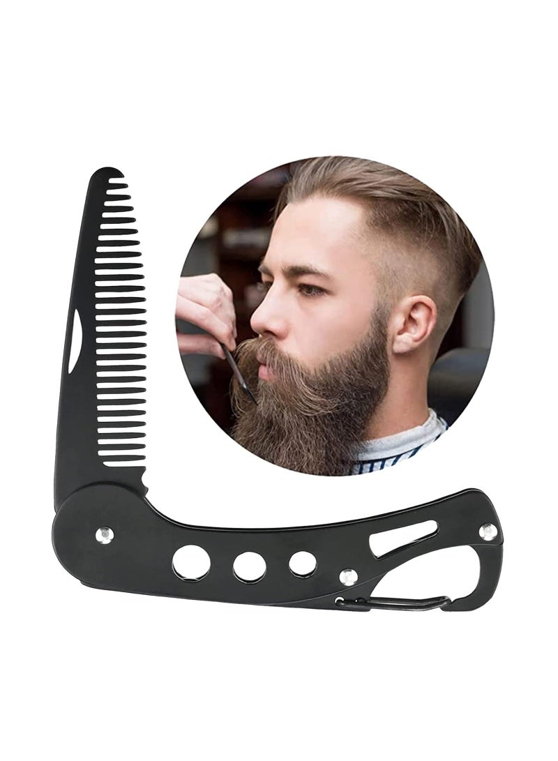 XiuWoo Mustache Folding Beard Comb for Men Stainless Steel Metal Portable Wallet Pocket Moustache Brush Straightener Small Travel Grooming Styling Hair - Image 1