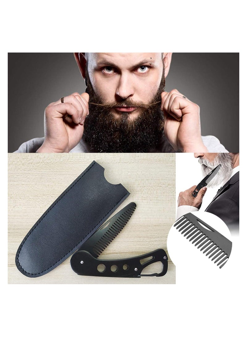 XiuWoo Mustache Folding Beard Comb for Men Stainless Steel Metal Portable Wallet Pocket Moustache Brush Straightener Small Travel Grooming Styling Hair - Image 3