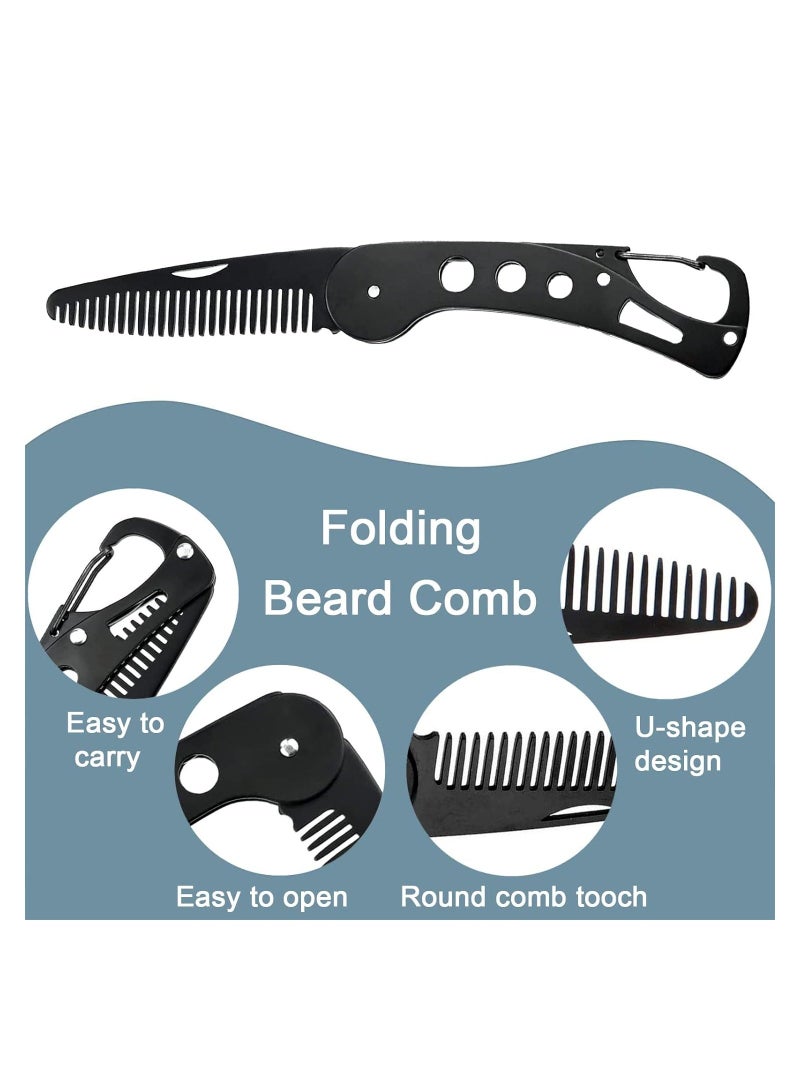XiuWoo Mustache Folding Beard Comb for Men Stainless Steel Metal Portable Wallet Pocket Moustache Brush Straightener Small Travel Grooming Styling Hair - Image 4
