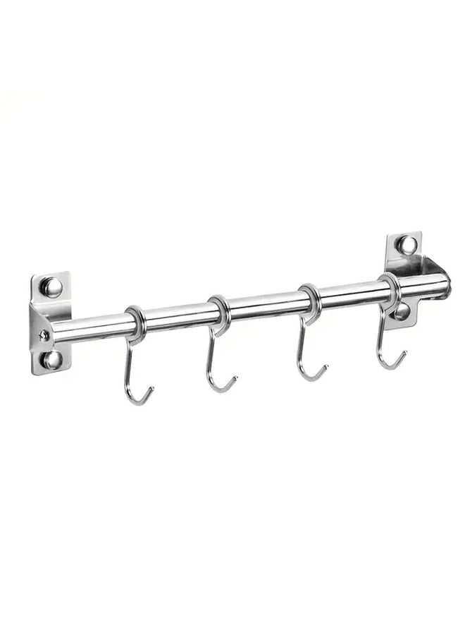 Stainless Steel Wall Mounted Kitchen Organizer Rack With 4 Hooks No Drilling Required - Image 1