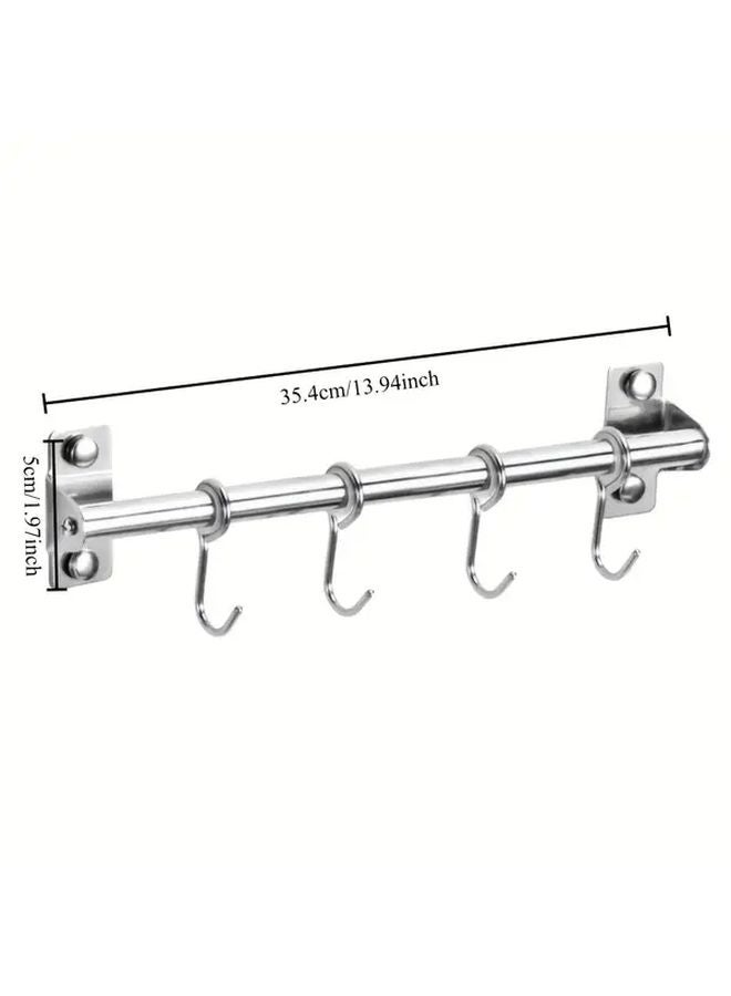 Stainless Steel Wall Mounted Kitchen Organizer Rack With 4 Hooks No Drilling Required - Image 4