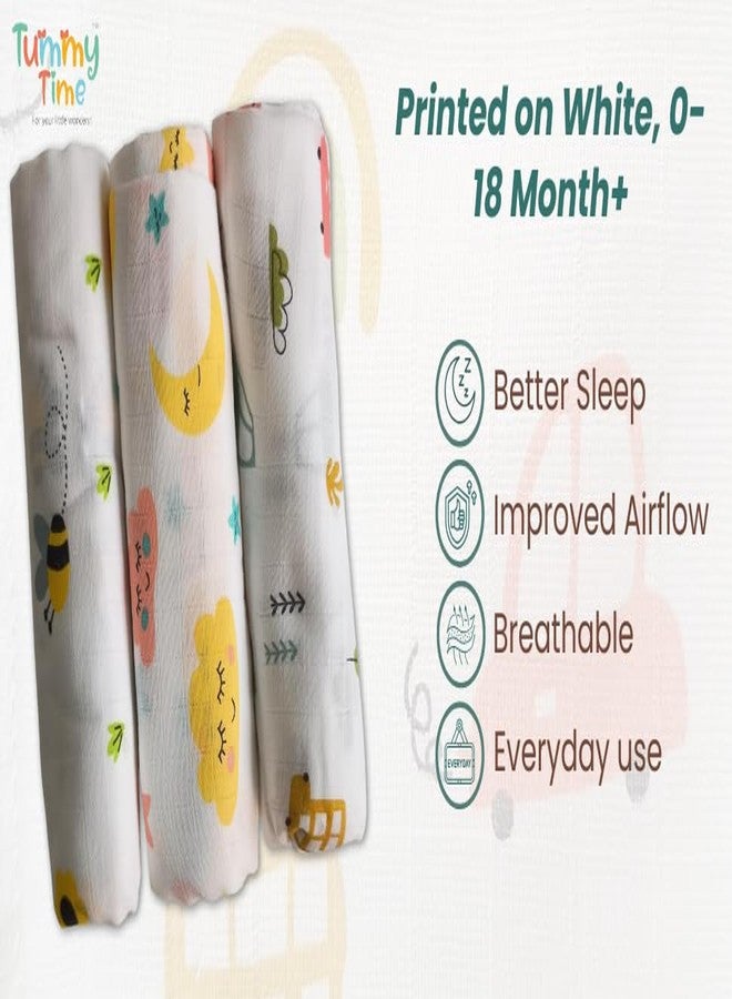TUMMY TIME 100% Cotton Muslin Baby Swaddle Set, Pack of 3, Printed on White, 0-18 Month+, Printed Mulmul Muslin Swaddle Wrap for New Born Baby - Image 3