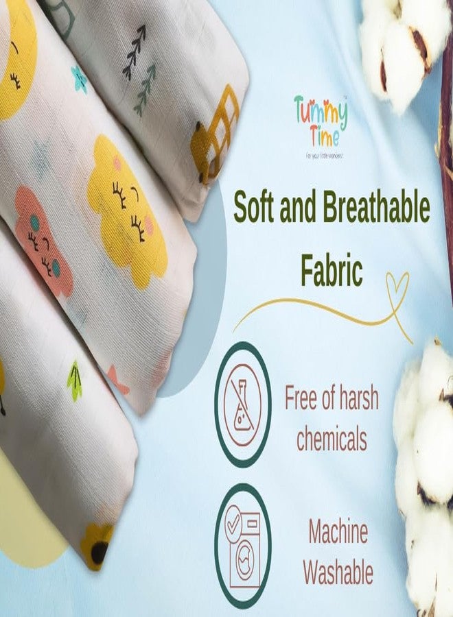 TUMMY TIME 100% Cotton Muslin Baby Swaddle Set, Pack of 3, Printed on White, 0-18 Month+, Printed Mulmul Muslin Swaddle Wrap for New Born Baby - Image 2