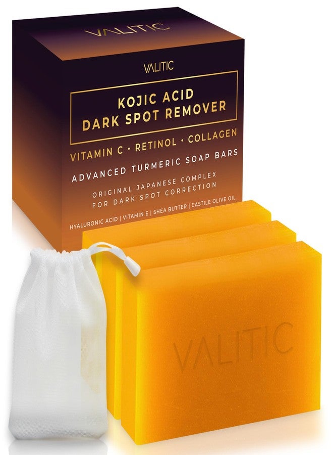 VALITIC Kojic Acid Dark Spot Remover Soap Bars, Turmeric Bar Soaps 3 Pack - Image 1