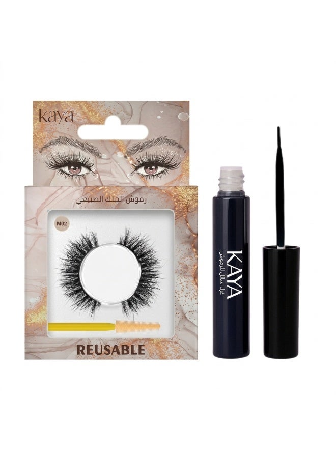 kaya Black Eyelash Glue with Natural Mink Three Dimensional Lashes Style No. 2 Set - Image 1