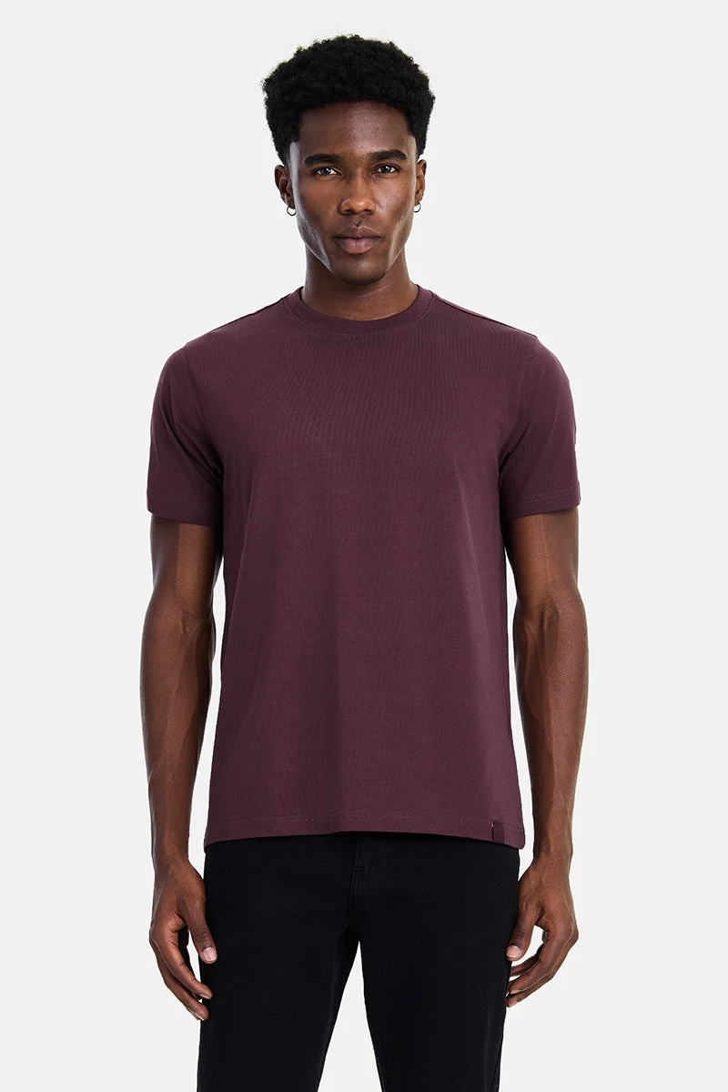 سنيتش Wine Solid Half Sleeve Slim Fit Casual T-Shirt