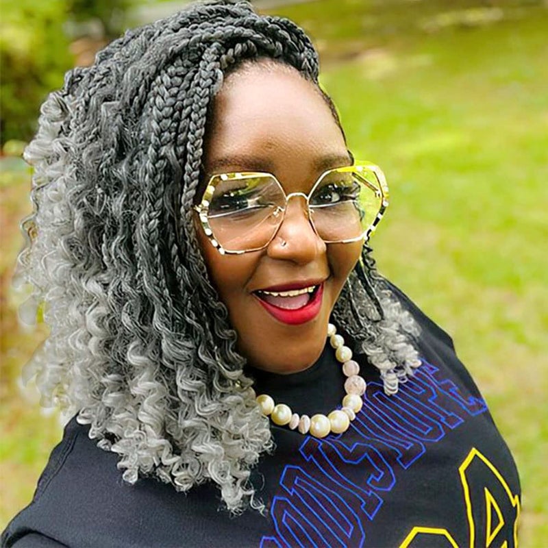 Dorsanee Boho Box Braids Crochet Hair for Women 10 Inch 7packs Gray Goddess Box Braids with Curly Ends 3X Short Bob Crochet Braids for Kids Synthetic Bohemian Braiding Hair Extensions 1BGrey