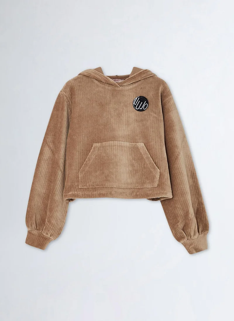 ليو جو Velvet Sweatshirt with Brooch