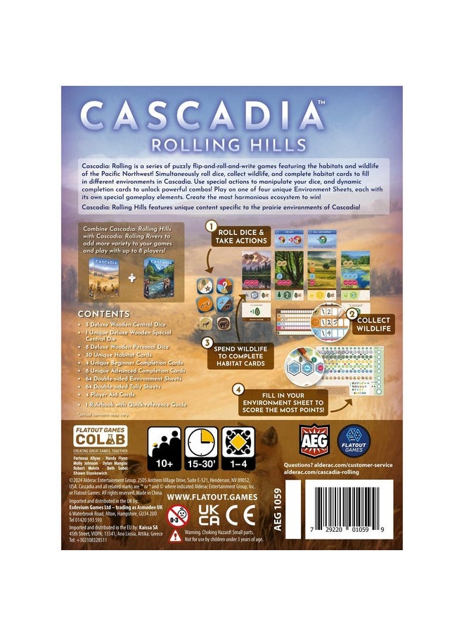 أيج & Flatout Games | Cascadia: Rolling Hills Roll & Write Puzzly Dice Game | استكشف منطقة شمال غرب المحيط الهادئ، وقم ببناء النظم البيئية | للأعمار من 10 سنوات فما فوق | من 1 إلى 4 لاعبين  - Image 2