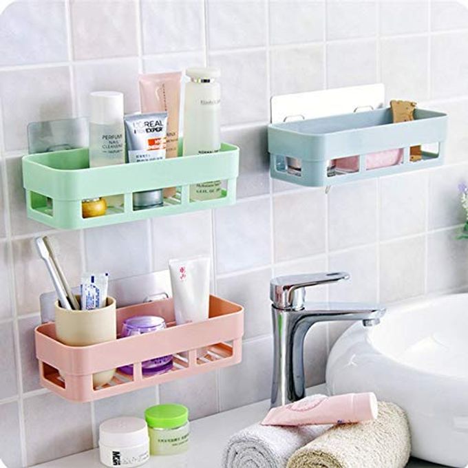 3 PIECES ABS PLASTIC STRONG MAGIC STICKER MULTIPURPOSE KITCHEN BATHROOM SHELF WALL HOLDER STORAGE RACK RANDOM COLOUR