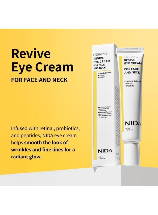 نيدا كريم نيدا ريفيف للعيون للوجه والرقبة | حل بروبيوتيك، ريتينال، بيبتيد | تجاعيد، خطوط دقيقة، تجديد الخلايا، نسيج جلد مشدود، بشرة متألقة، احتفاظ بالرطوبة | 1.35 أونصة سائلة، 40 مل - Image 2