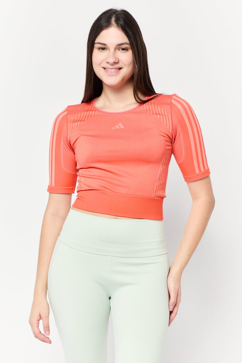 Adidas Women Sportswear Fit Short Sleeves Training T-Shirt, Red - Image 1