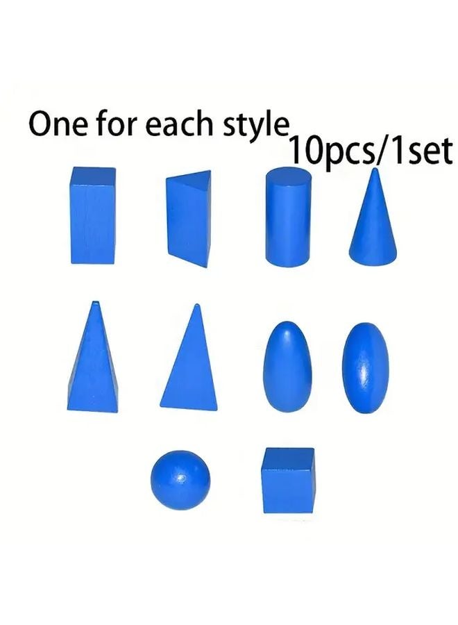 مجموعة مكعبات البناء الهندسية الزرقاء 10 قطع، أشكال رياضية خشبية، أدوات تعليمية حسية - Image 1