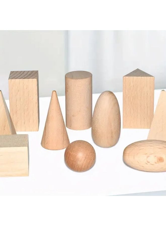 مجموعة مكعبات البناء الهندسية الزرقاء 10 قطع، أشكال رياضية خشبية، أدوات تعليمية حسية - Image 5