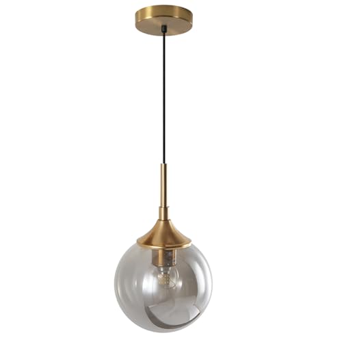KCO Lighting Modern Globe Pendant Light 7” Smoke Glass Pendant Light Brushed Gold Pendant Lights Kitchen Island Mid Century Dining Room Light Brass Hanging Light Fixture - Image 1