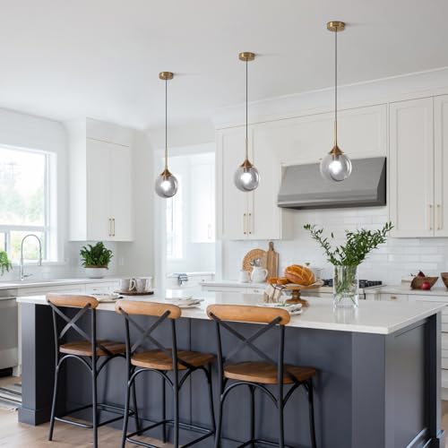 KCO Lighting Modern Globe Pendant Light 7” Smoke Glass Pendant Light Brushed Gold Pendant Lights Kitchen Island Mid Century Dining Room Light Brass Hanging Light Fixture - Image 4
