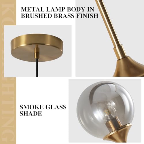 KCO Lighting Modern Globe Pendant Light 7” Smoke Glass Pendant Light Brushed Gold Pendant Lights Kitchen Island Mid Century Dining Room Light Brass Hanging Light Fixture - Image 3