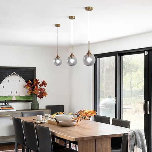 KCO Lighting Modern Globe Pendant Light 7” Smoke Glass Pendant Light Brushed Gold Pendant Lights Kitchen Island Mid Century Dining Room Light Brass Hanging Light Fixture - Image 5