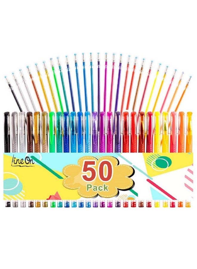 Lineon Gel Pens 50 Pack Gel Pen Set 25 Colored Gel Pen With 25 Refills For Adults Coloring Books Drawing Doodling Crafts Scrapbooking Bullet Journaling - Image 1