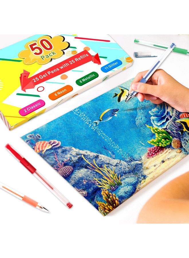 Lineon Gel Pens 50 Pack Gel Pen Set 25 Colored Gel Pen With 25 Refills For Adults Coloring Books Drawing Doodling Crafts Scrapbooking Bullet Journaling - Image 4