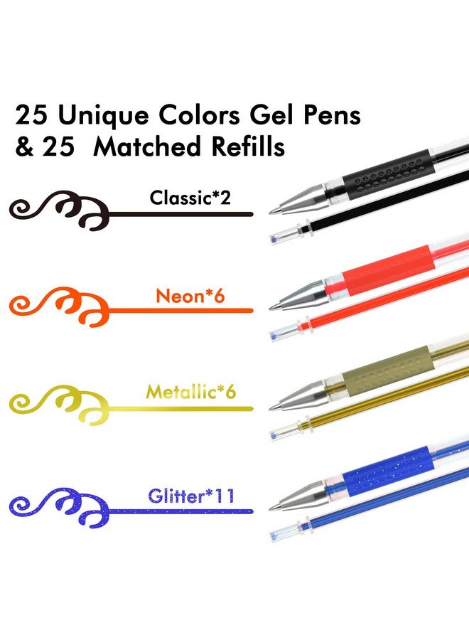 Lineon Gel Pens 50 Pack Gel Pen Set 25 Colored Gel Pen With 25 Refills For Adults Coloring Books Drawing Doodling Crafts Scrapbooking Bullet Journaling - Image 2