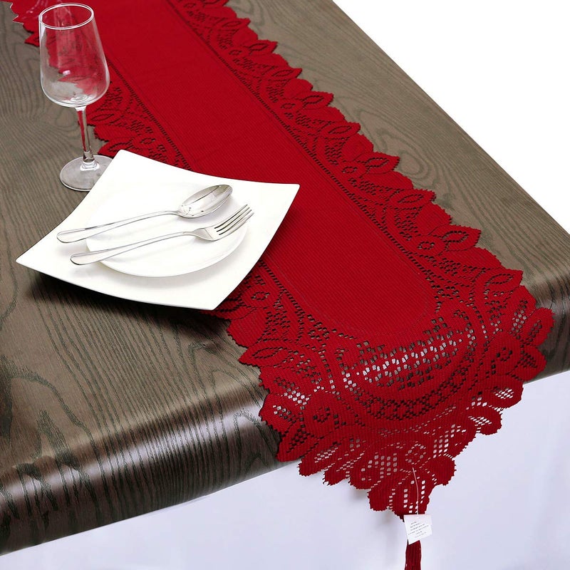 mookaitedecor Lace Table Runner for Wedding Party Coffee Table Decor Red 13 x 70 Inch