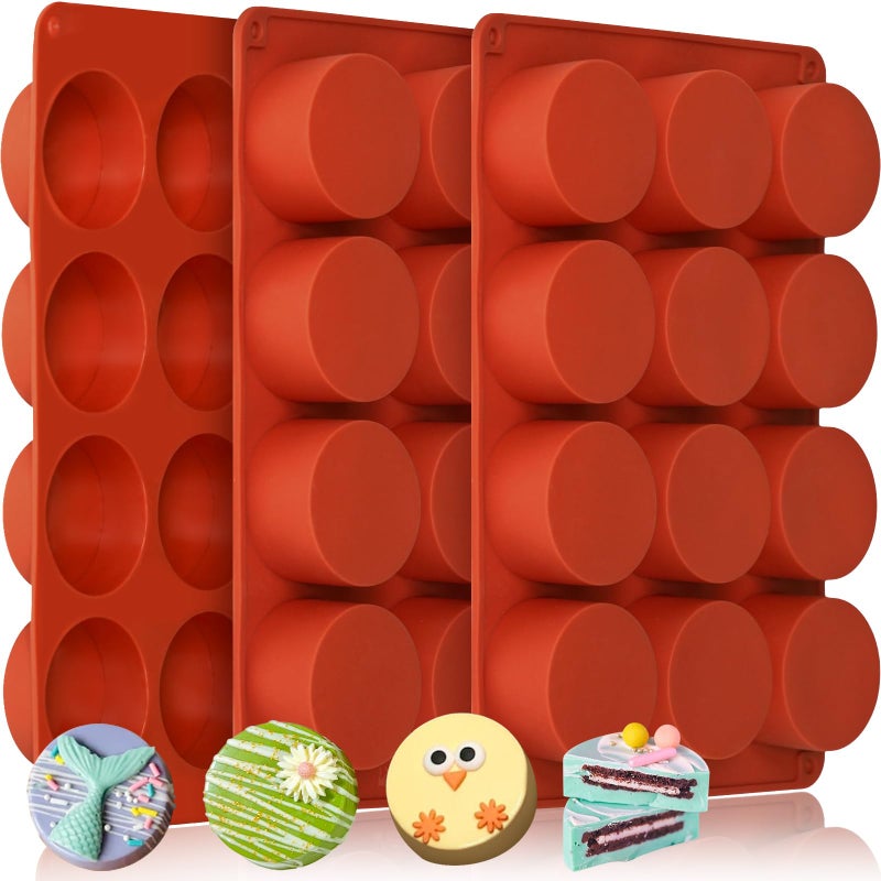 HKNMTT Round Silicone Molds 3 PCS, 12-Cavity 2.1" Round Cylinder Chocolate Covered Cookie Mold, Food Grade Non-Stick Baking Moulds for Candy Handmade Soap Pudding Jello Mini Cake Jelly Brownie - Image 1