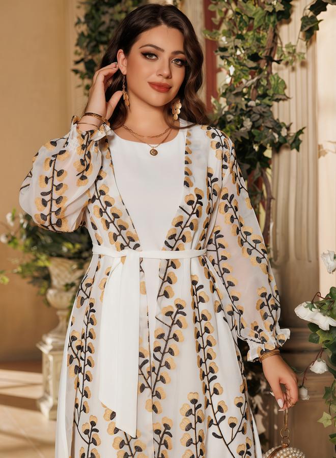 Take Two Cream Printed Abaya with Inner Maxi Dress - Image 5
