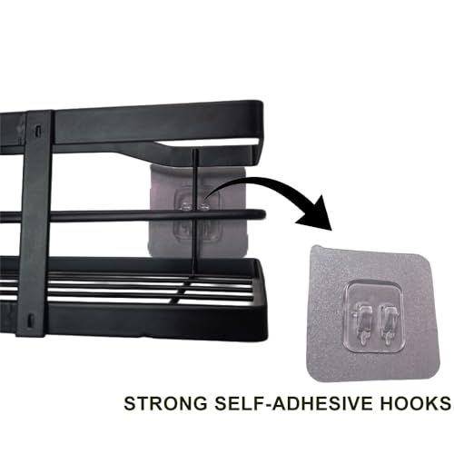 TARKAN Wall Mounted Metal Floating Shelves, Set of 3, Bathroom Storage Organiser and Kitchen Spice Rack (Black) - Image 5