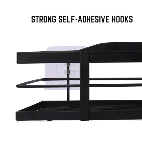 TARKAN Wall Mounted Metal Floating Shelves, Set of 3, Bathroom Storage Organiser and Kitchen Spice Rack (Black) - Image 3
