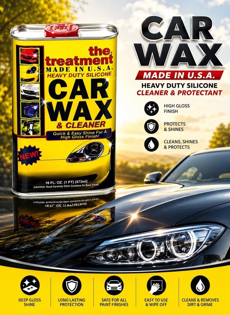 The Treatment Heavy Duty Silicone Car Wax & Cleaner 473ml, Automotive Polish & Shine, Long Lasting Surface Protection, High Gloss Finish for Cars, Trucks, Motorcycles, Metal, Fiberglass, Plastic & Tires, Made in USA - Image 2