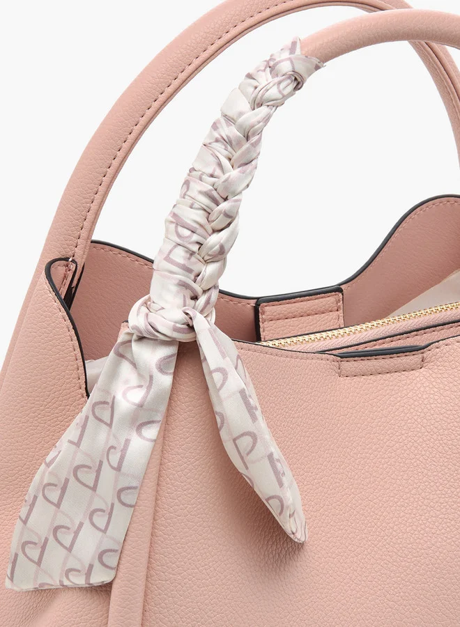 Paprika Solid Tote Bag with Adjustable Strap and Scarf Accent