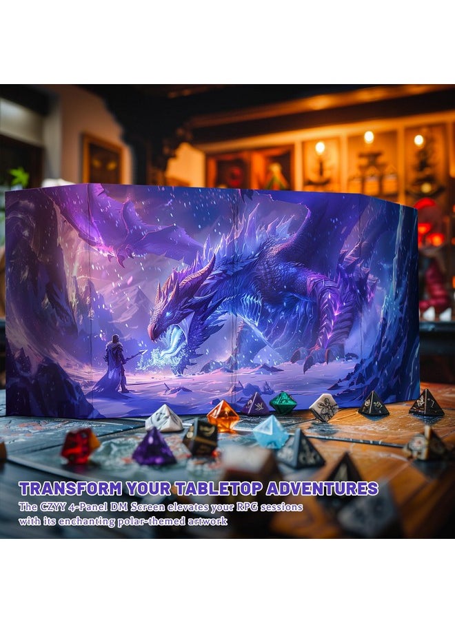 CZYY - Dm Screen 4-Panel Cardboard Game Master Screen With Erasable & Clear Pockets, Polar Enchantment Artwork Game Master Shield Tool For Dungeon Master And Rpg Player (Style C) - Image 1