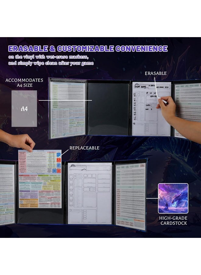 CZYY - Dm Screen 4-Panel Cardboard Game Master Screen With Erasable & Clear Pockets, Polar Enchantment Artwork Game Master Shield Tool For Dungeon Master And Rpg Player (Style C) - Image 1