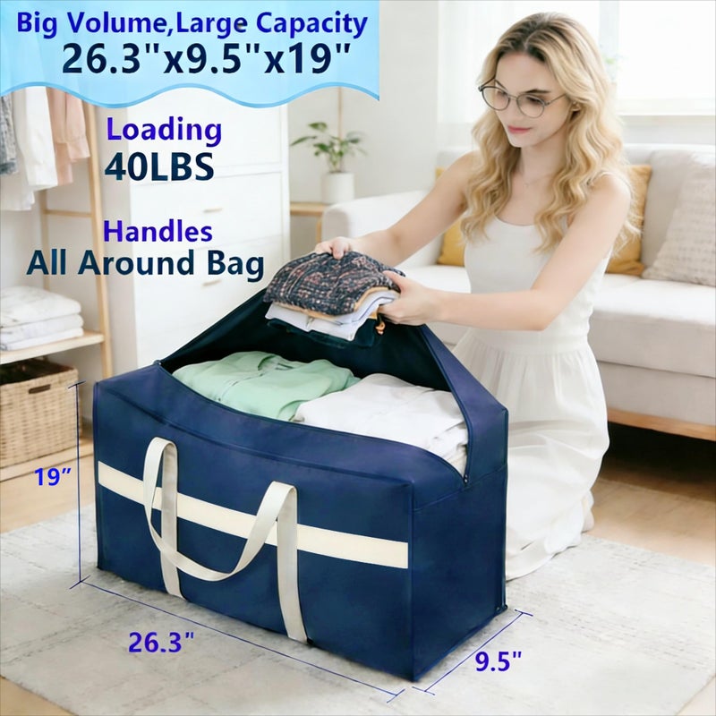 HEZEFAFA 4Pack Home Organization Storage Bags For Clothes,Big Volume Moving Bags For Comforters,Bedding, Pillows and Blanket, Storage bags with Strongh Zippers for Space Saving, Light Weight and Reusable - Image 2
