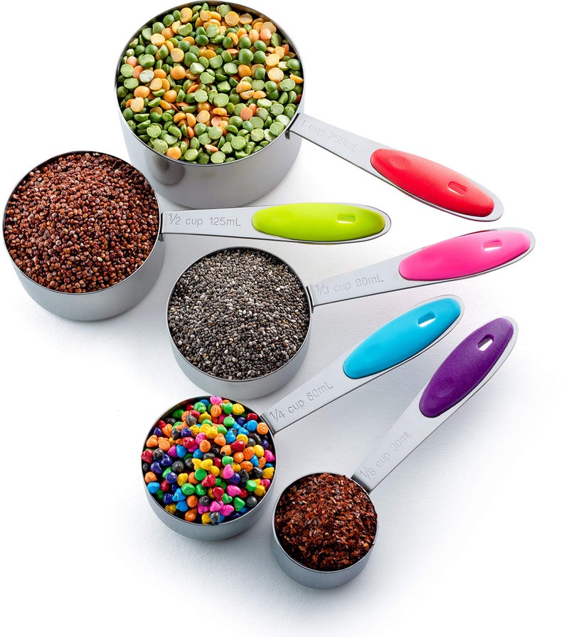 Bellemain Stainless Steel Measuring Cups Set of 5 â€“ Nesting Metal Measuring Cups for Kitchen â€“ Dry & Liquid Measurements (ML & OZ), Dishwasher Safe, Ergonomic Design with Colored Handles - Image 1