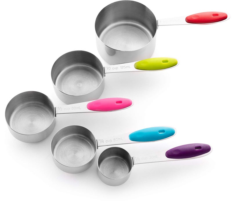 Bellemain Stainless Steel Measuring Cups Set of 5 â€“ Nesting Metal Measuring Cups for Kitchen â€“ Dry & Liquid Measurements (ML & OZ), Dishwasher Safe, Ergonomic Design with Colored Handles - Image 3
