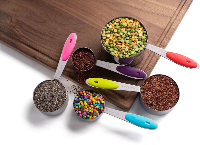 Bellemain Stainless Steel Measuring Cups Set of 5 â€“ Nesting Metal Measuring Cups for Kitchen â€“ Dry & Liquid Measurements (ML & OZ), Dishwasher Safe, Ergonomic Design with Colored Handles - Image 2