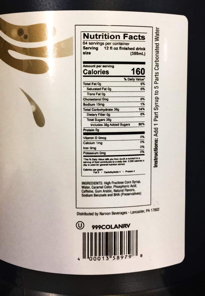 Cola Concentrated Syrup Narvon 1 Gallon